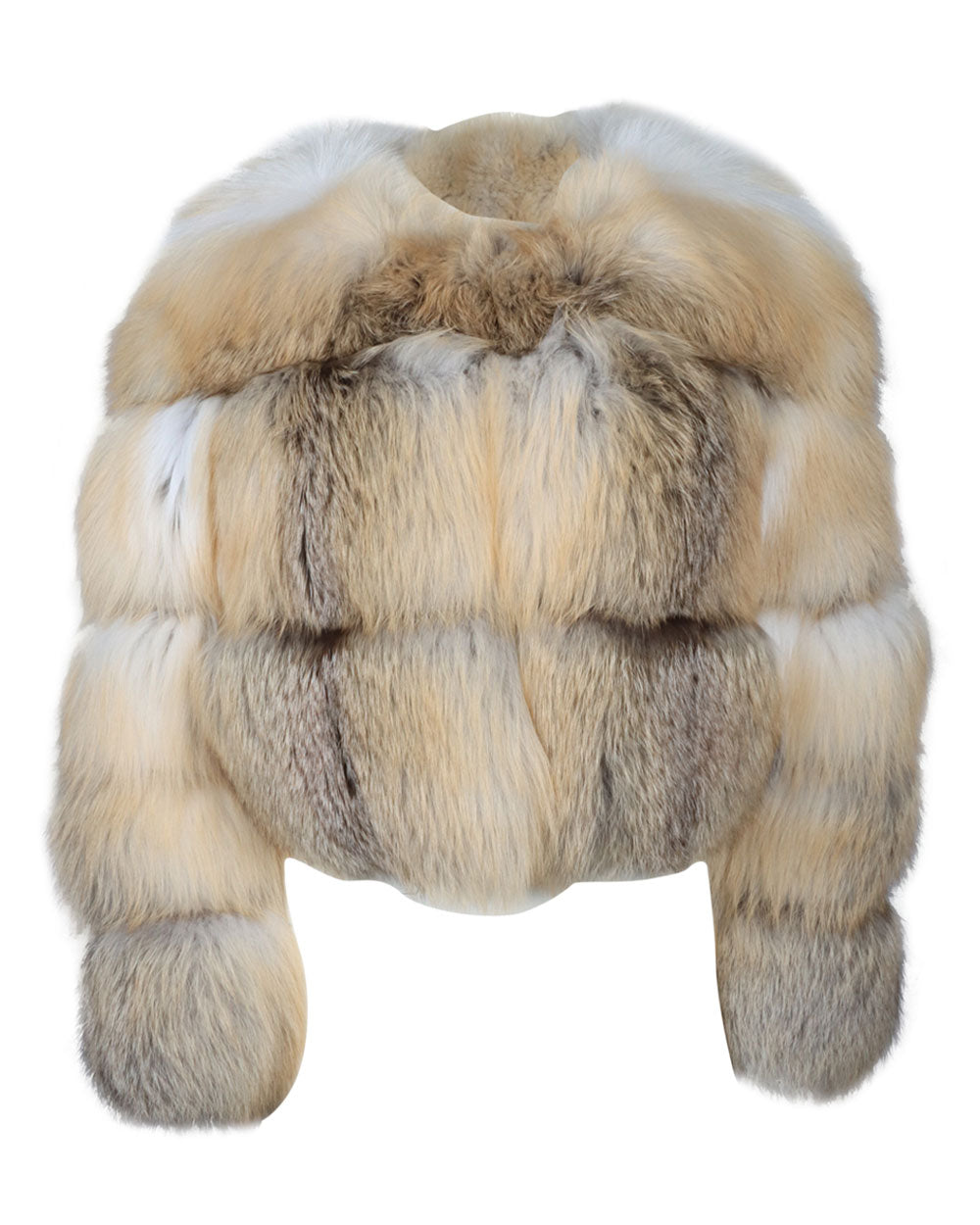 Short Collarless Golden Island Fur Bomber in Natural