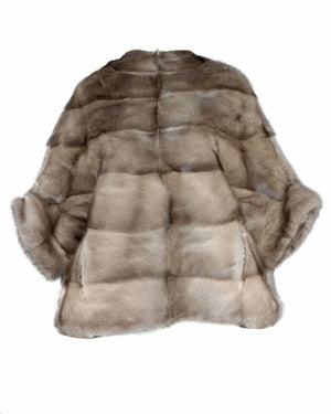 Short Mink Poncho in Taupe