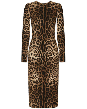 Leopard Long Sleeve Midi Dress