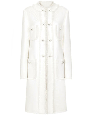 Light Cream Tweed Collarless Coat