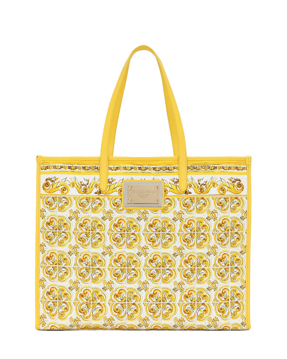 Large Sicily Shopper Tote Bag in Yellow Majolica