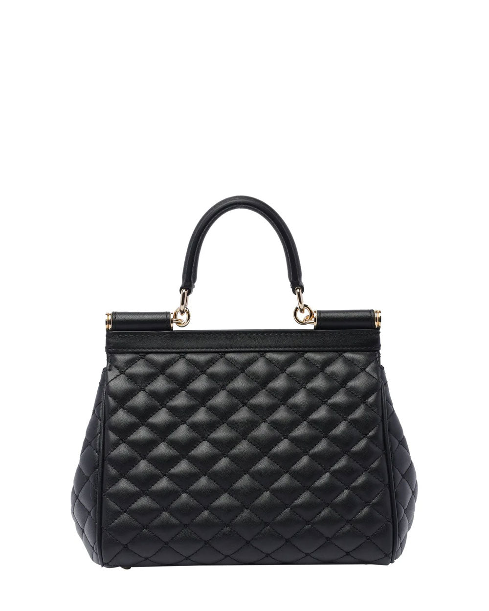 Medium Sicily Quilted Top Handle Bag in Black