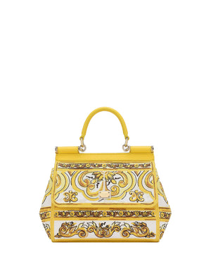 Medium Sicily Top Handle Bag in Yellow Majolica