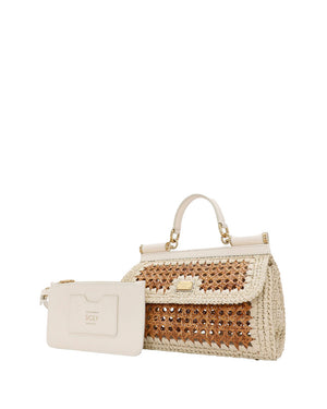 Small Elongated Sicily Woven Handbag in Natural