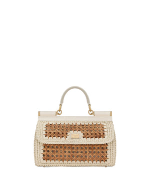 Small Elongated Sicily Woven Handbag in Natural