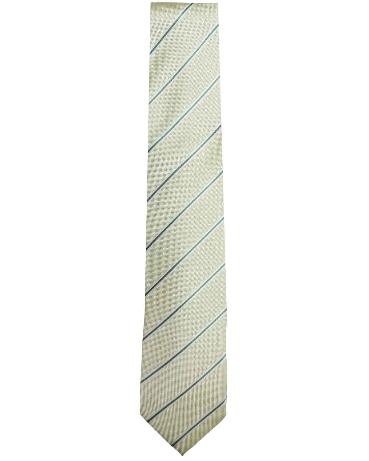 Pale Yellow and Green Stripe Silk 7 Fold Tie
