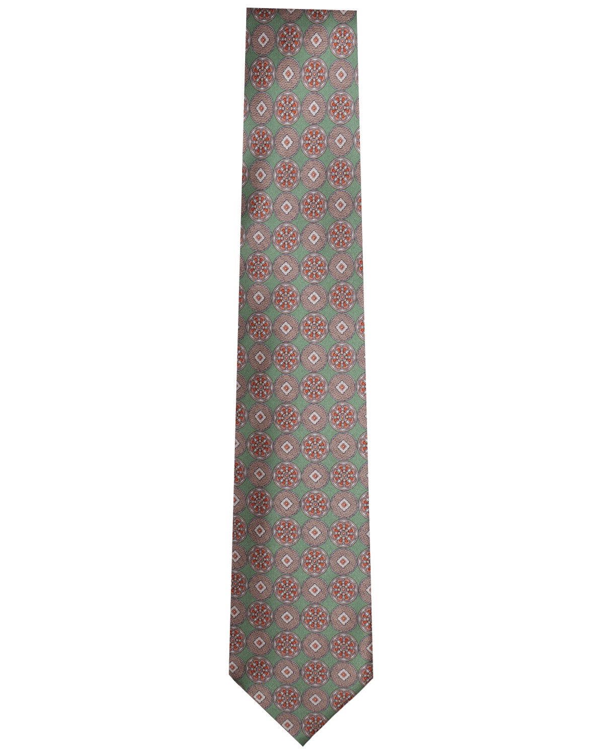 Sage Green and Salmon Foulard Silk 11 Fold Tie