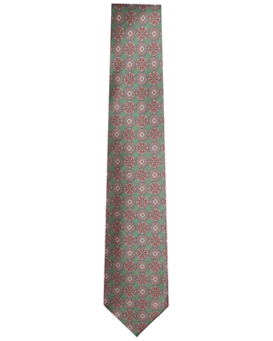 Sage Green and Salmon Foulard Silk 11 Fold Tie