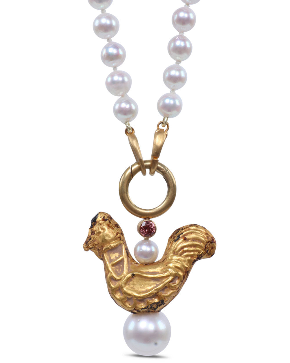 Gold Bird and Sea Pearl Pendant Necklace