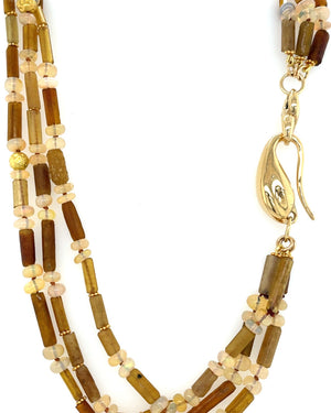 Ancient Roman Gold Leaf Sandwich Glass and Ethiopian Opal Necklace