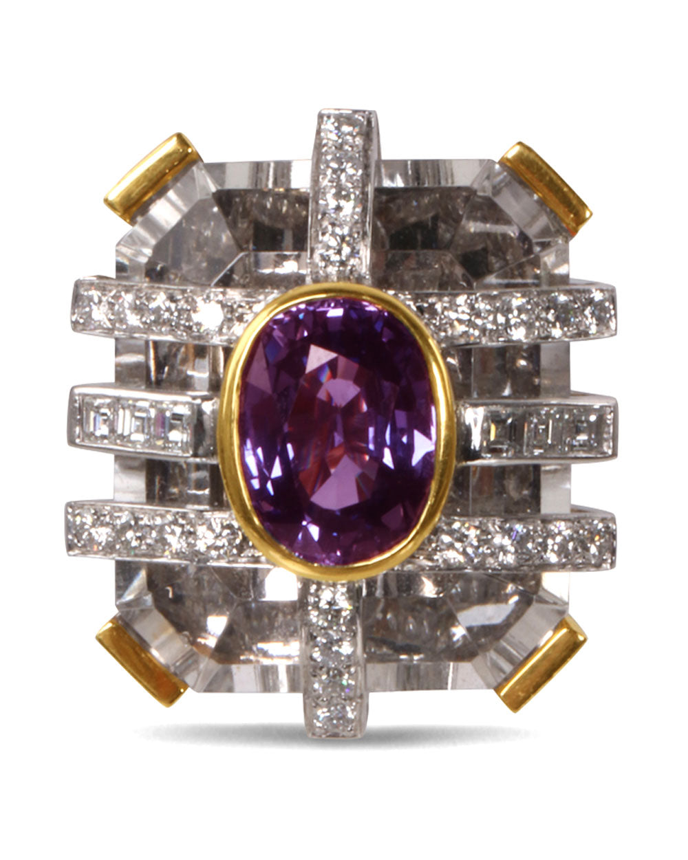 Purple Sapphire and Diamond Art Deco Ring