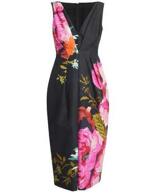 Black Floral Print Sleeveless Midi Dress