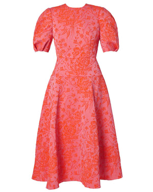 Duchess Pink Short Sleeve Volume Midi Dress