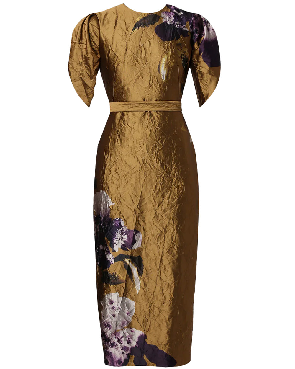 Gold Gilman Satin Belted Midi Dress