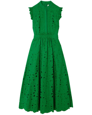 Green Eyelet Sleeveless Midi Dress