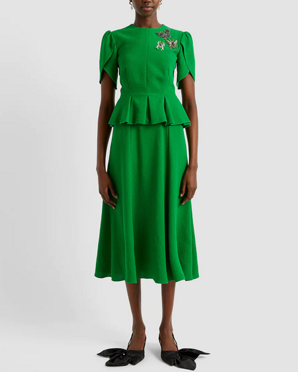 Kelly Green Tulip Sleeve Peplum Midi Dress