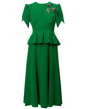 Kelly Green Tulip Sleeve Peplum Midi Dress