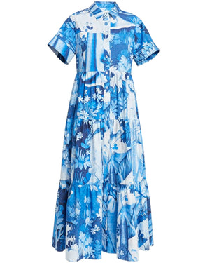 Lupin Blue Short Sleeve Midi Shirt Dress