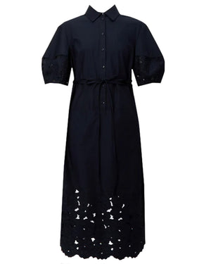 Navy Short Sleeve Midi Shirt Dress