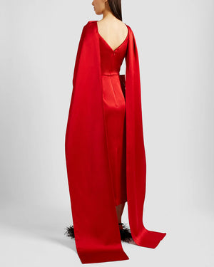 Ruby Red Drape Bow Cocktail Dress