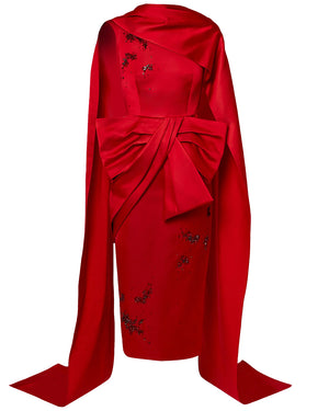 Ruby Red Drape Bow Cocktail Dress