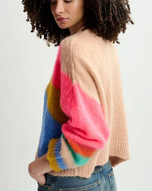 Off White Multicolored Intarsia-Knitted Sweater