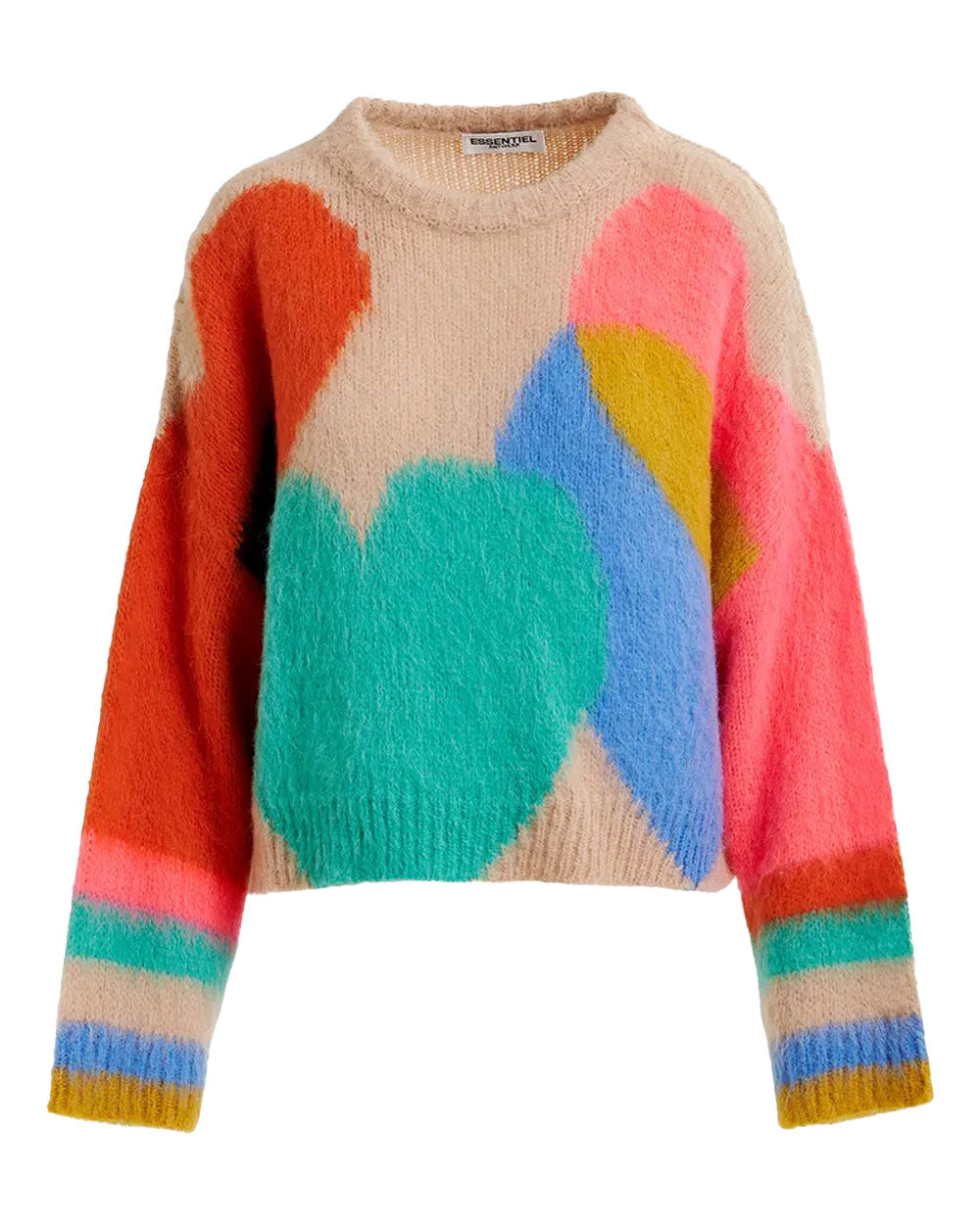 Off White Multicolored Intarsia-Knitted Sweater