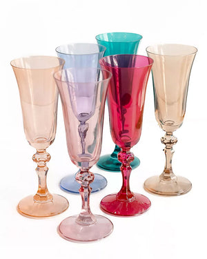 Pastel Colored Glass Regal Flute Mixed Set