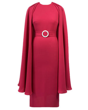 Fuchsia Mercury Belted Cape Dress