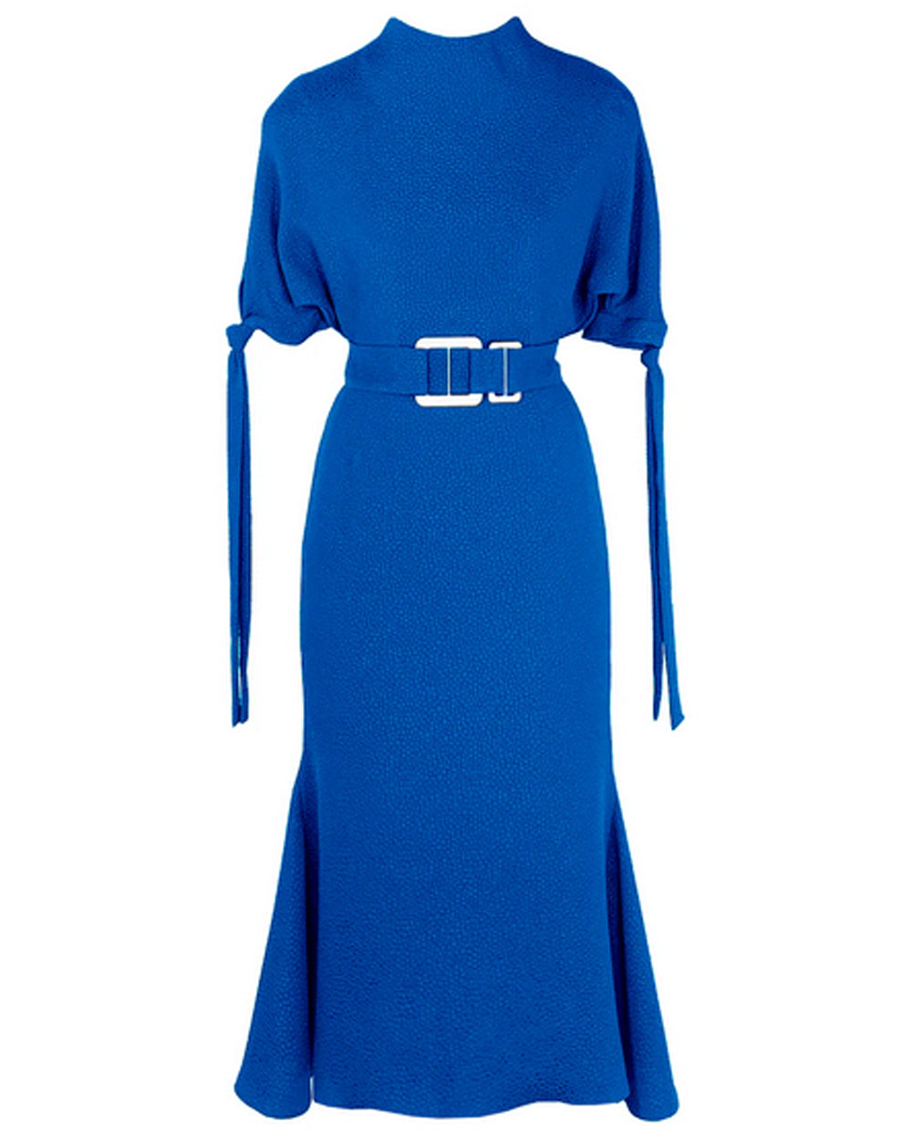 Lapis Bubble Jacquard Belted Pedernal Midi Dress