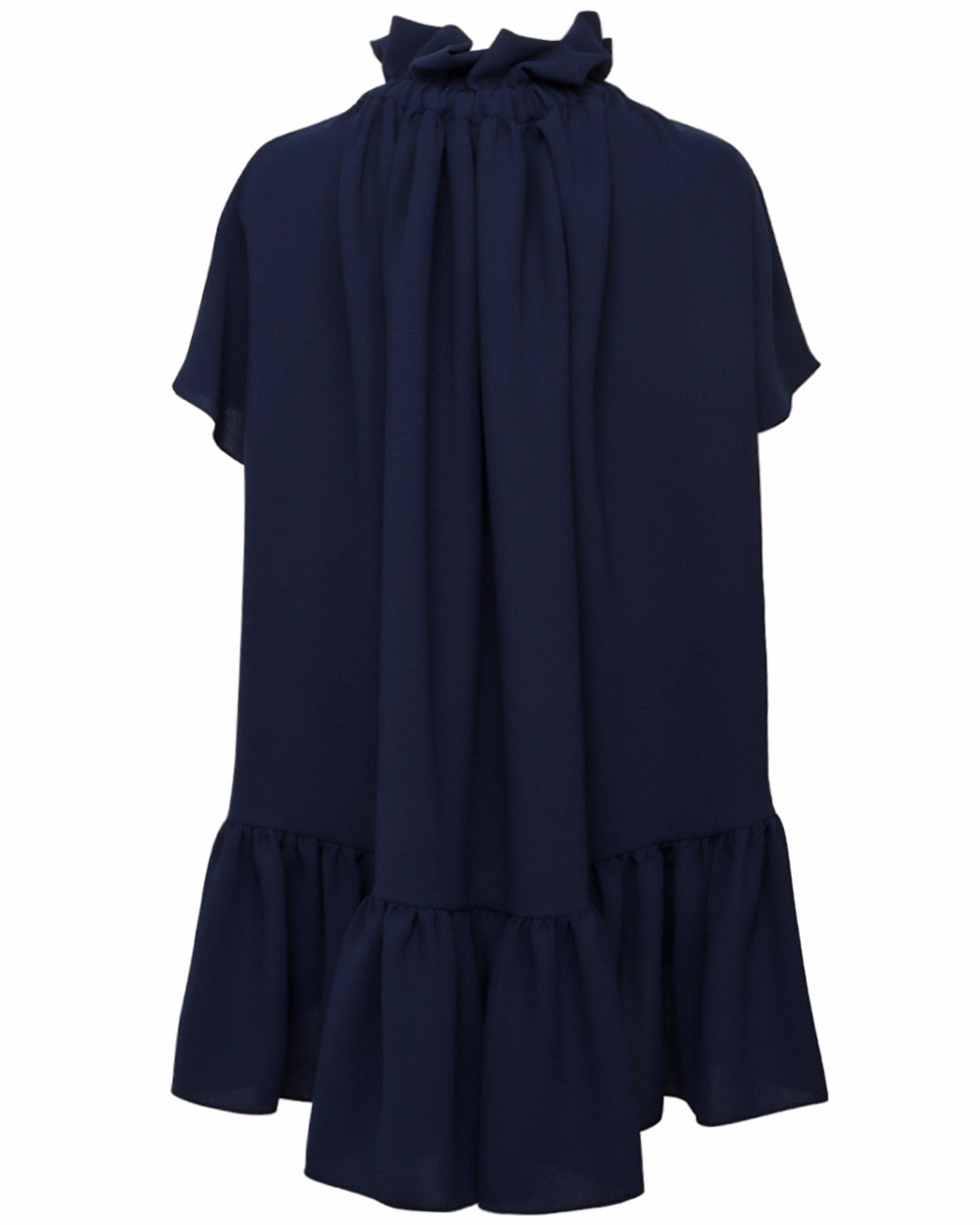 Navy Ruffle Neck Swing Dress