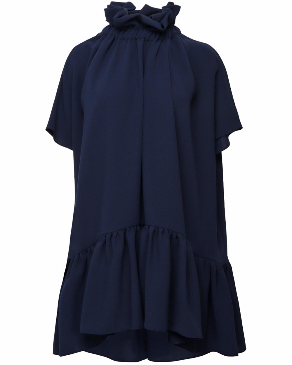 Navy Ruffle Neck Swing Dress