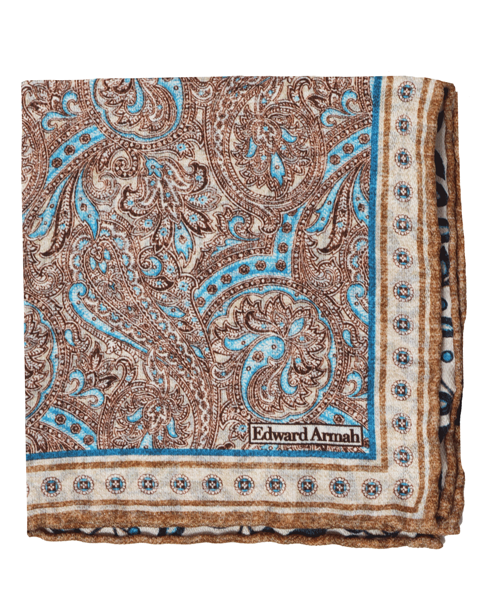 Beige and Blue Exploded Paisley Pocket Square