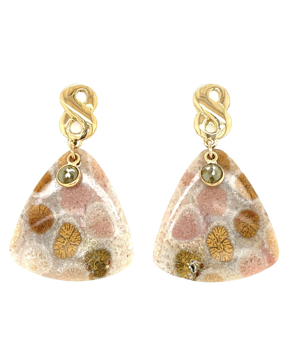 Indonesian Fossilized Coral Triangular Drop Earrings