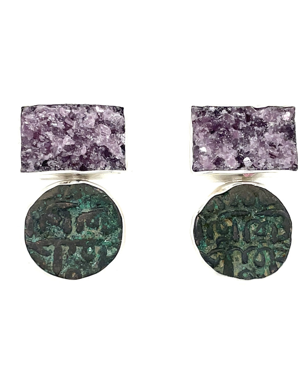 Purple Tourmaline and Hindu Shahi King Coin Earrings