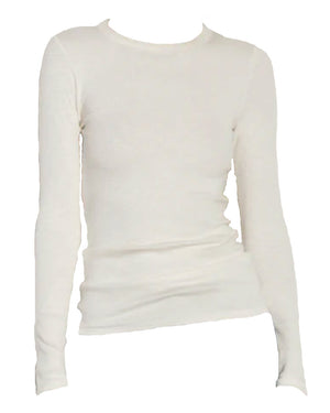 White Textured Knit Long Sleeve Crew