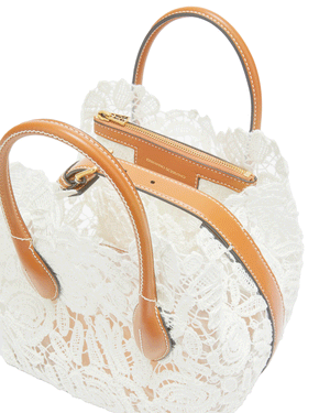 Mini Maggie Lace Borsa Shopping Tote in Blanc