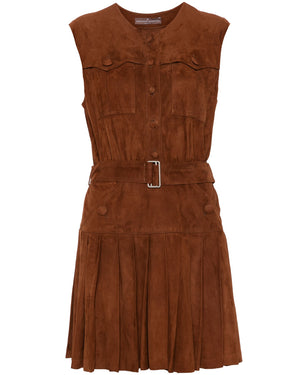 Tortoise Suede Sneza Maniche Mini Dress