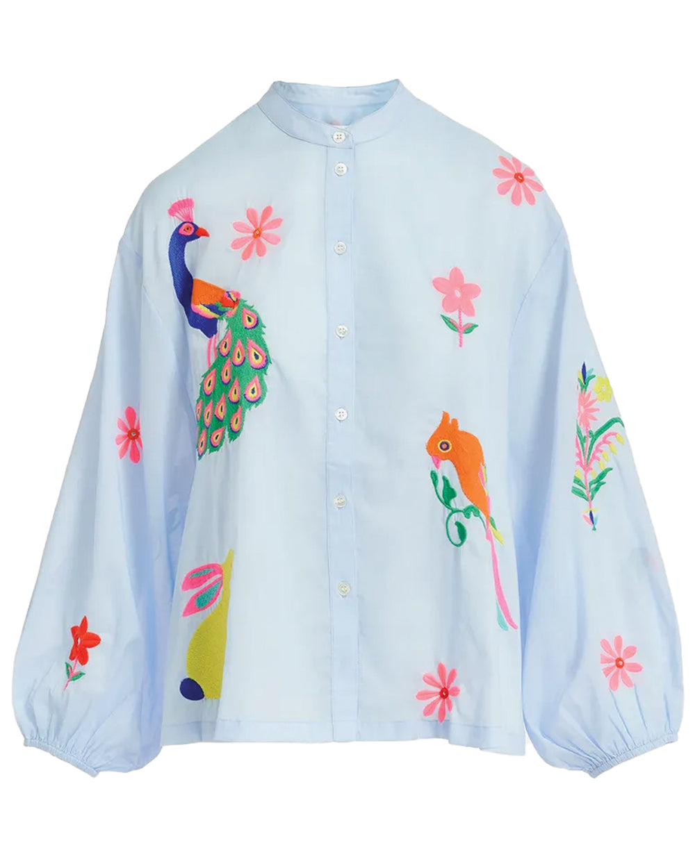 Blue Embroidered Button Front Felhi Shirt