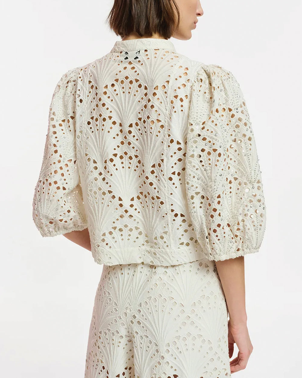 Off White Fuddie Eyelet Puff Sleeve Blouse