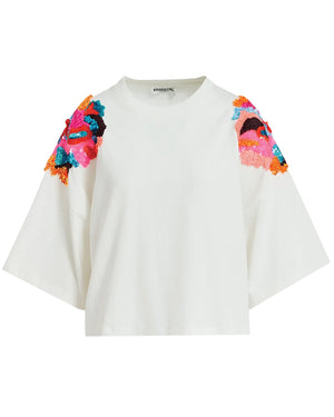 Off White Sequin Embroidered Fester Tee