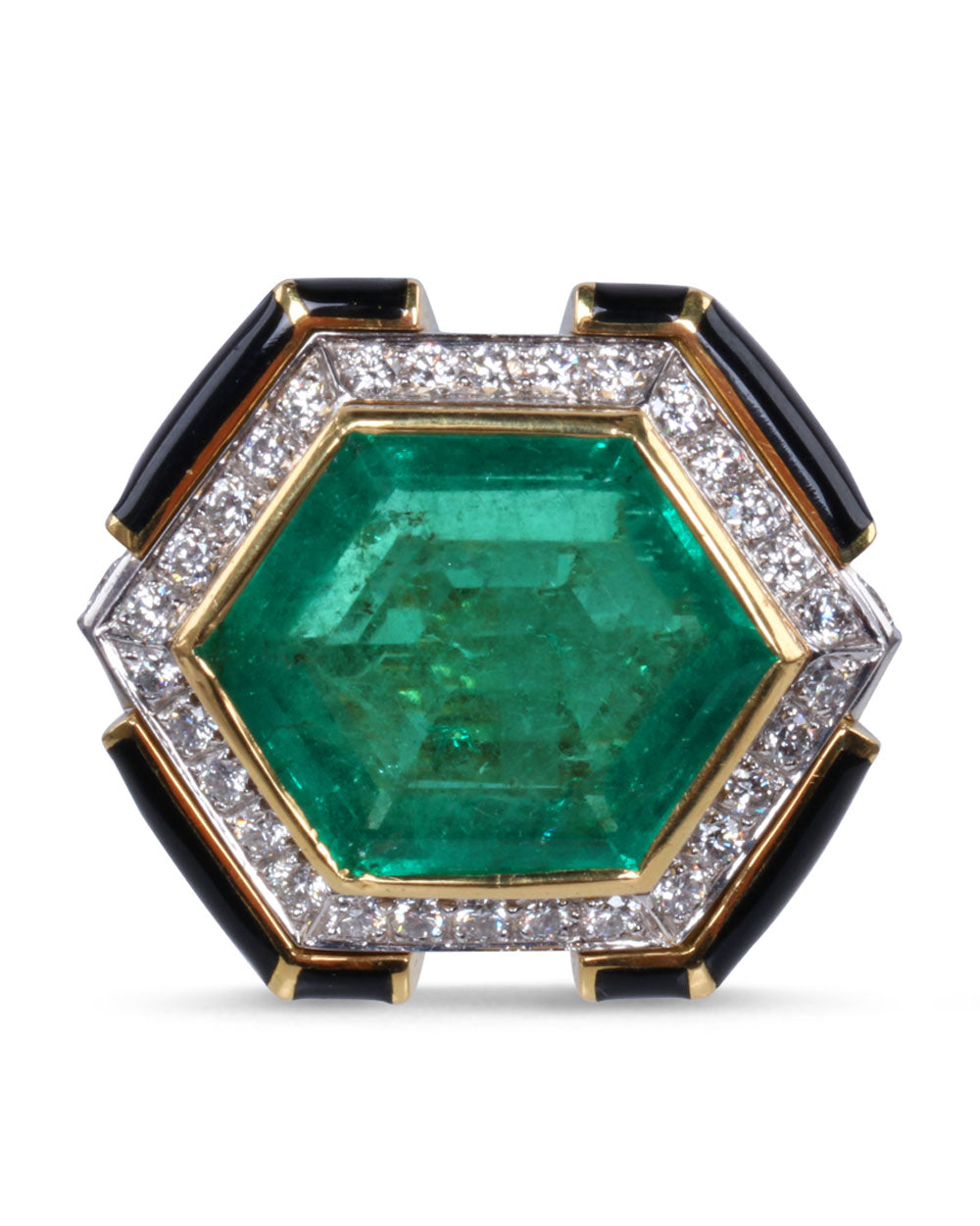 Emerald and Diamond Trapezoid Ring