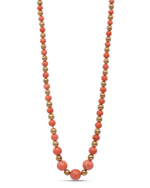 Gold and Coral Etruscan Revival Necklace