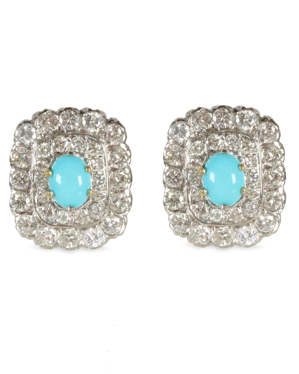 Diamond and Turquoise Square Earrings