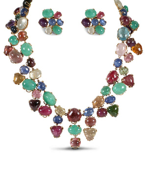 Multi-Gemstone Necklace and Earring Set