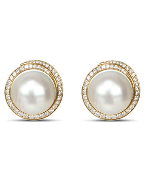 Round Pearl and Diamond Earrings