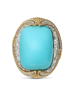 Turquoise and Diamond Rope Ring