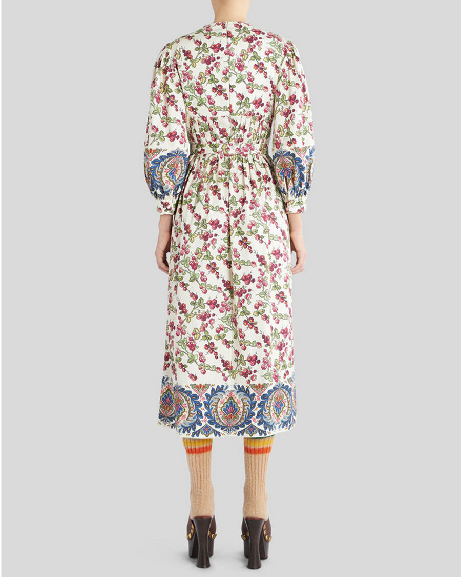 Berry and Paisley Print Belted Midi Dress