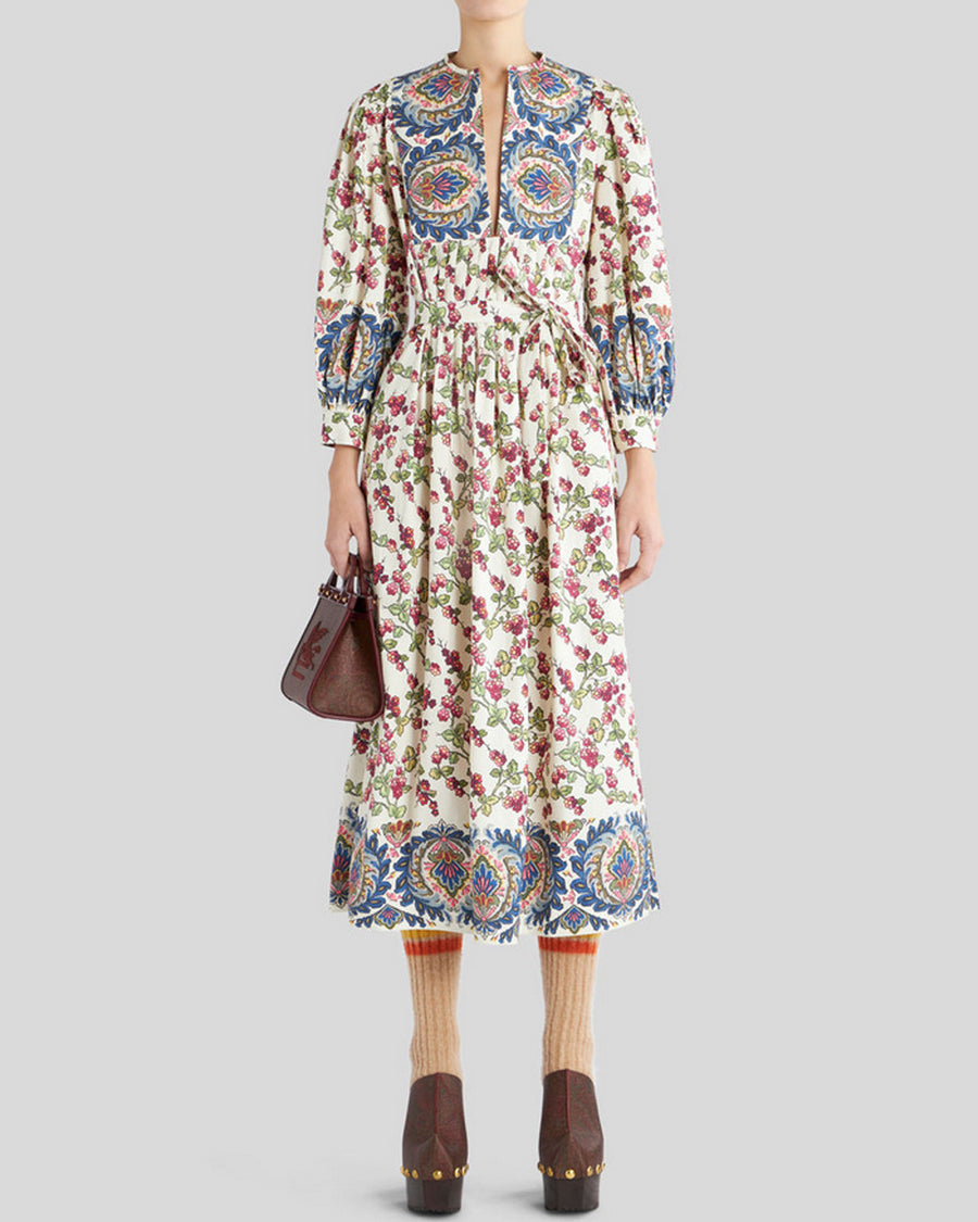 Berry and Paisley Print Belted Midi Dress