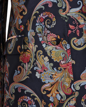 Navy Multicolor Paisley Overcoat